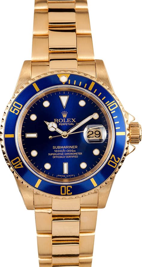 18k rolex submariner price|Rolex 16618 gold submariner blue.